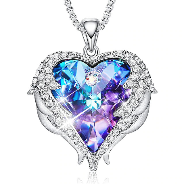 Silver Angel Heart Crystal Necklace 